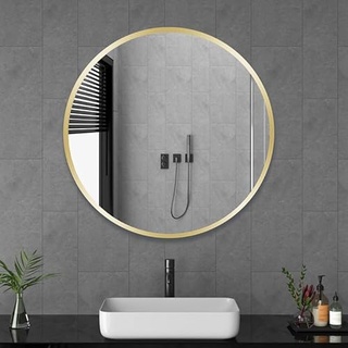 Goezes Gold Wandspiegel 60cm Rund Metallrahmen Spiegel, Rund Badspiegel Golden Wandmontage Badezimmerspiegel Schminkspiegel für Badezimmer, Schlafzimmer, Wohnzimmer