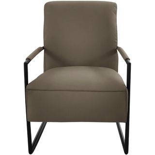 Cocktailsessel K+W KOMFORT & WOHNEN Sessel Gr. Leder CLOUD, B/H/T: 62 cm x 77 cm x 83 cm, grün (kaktus) Clubsessel Cocktailsessel mit bezogenen Armlehnen, Gestell in Metall schwarz Struktur