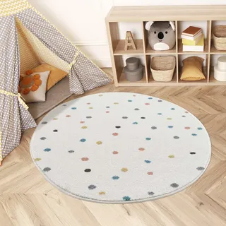Carpet City Kinderteppich Anime9396, rund, Höhe: 11 mm, Spielteppich, Bunte Punkte, Weicher Flor, Pflegeleicht, Kinderzimmer beige Ø 120 cm x 11 mm
