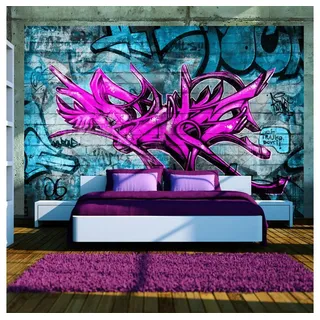 KUNSTLOFT Vliestapete Anonymous graffiti 1x0.7 m, Halb-matt, lichtbeständige Design Tapete blau|grau 1.00 m x 0.70 m