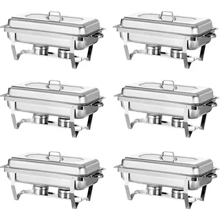 Jacgood Chafing Dish Profi Set Toulouse, Edelstahl Warmhaltebehälter, Speisewärmer, Rechaud, Chafing Dishes für Catering, Buffet und Party (6 Packung)