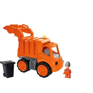 BIG-Power-Worker Müllwagen + Figur - Spielzeug Auto ideal für Unterwegs, Reifen aus Softmaterial, bewegliche Ladevorrichtung mit Ladefunktion, inklusive Figur, für Kinder ab 2 Jahren