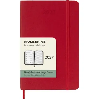 Moleskine 12 Monate Wochen Notizkalender 2027, Pocket/A6, 1 Wo = 1 Seite, rechts linierte Seite, Weicher Einband, Scharlachrot