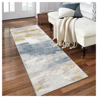 Siunwdiy Läufer Flur Teppich 90 x 420 cm, Lang Küche Teppich, Grau Bettumrandung Läufer, Modern Flur Läufer Teppich, rutschfest Waschbar, für Wohnzimmer, Flur, Schlafzimmer, Esszimmer