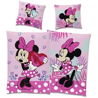 BERONAGE Kinderbettwäsche Minnie Mouse Herz Bettwäsche Linon / Renforcé, 100% Baumwolle, 2 teilig, 135x200 + 80x80 cm bunt|rosa