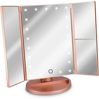 3-seitiger Led-beleuchteter Standspiegel – Faltbarer Triptychon-schminkspiegel Auf Ständer Mit 2x3-vergrößerungseffekt – Batterie Oder Usb – Roségold