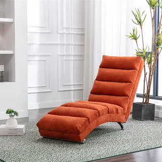 Relaxliege, Ergonomische Rückenlehne Mit Sanfter Vibrationsfunktion Und Seitentasche, Leinen, Orange, 55 X 148 X 84 Cm
