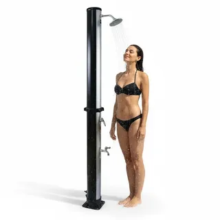Mucola Solardusche Gartendusche mit Mischbatterie 20 Liter 218 cm Silber | Verchromter Regenduschkopf, Kugelgelenk, UV-beständiges PVC, max. 3,5 bar, Bodenplatte, Campingdusche, Outdoor, Außendusche
