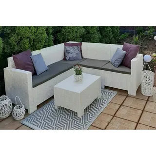 Dmora Lounge-Set für den Außenbereich Eris, Gartenset mit Kissen, Lounge-Set für den Innenbereich in Rattan-Optik, 100 % Made in Italy, Weiß