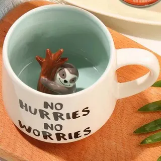 Tasse Faultier 3D Porzellan Geschenk 3d Tasse mit Faultier Figur Innen
