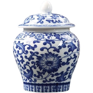 Baoblaze Chinesisches blau-weißes Porzellan, dekorative Tempelvase mit Deckel, Heimakzentstück, Tischdekoration, zarte Küchendekoration