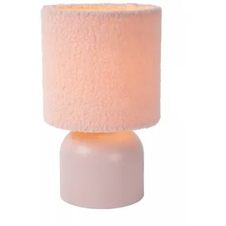 Licht-Erlebnisse Nachttischlampe MALON, ohne Leuchtmittel, Stoff Metall E14 Ø 16 cm 28 cm hoch Rosa rund Modern Tischlampe rosa
