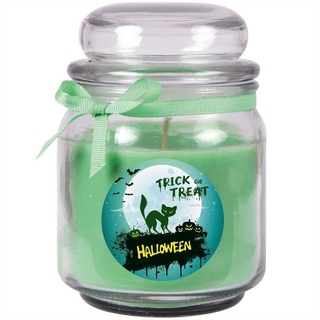 HS Candle Duftkerze (Dekokerze, 1-tlg), Halloween - Kerze im Bonbon Glas, Ideale Herbstdeko, viele vers. Größen grün Ø 9 cm x 9 cm x 13 cm x 9 cm