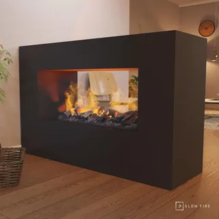 GLOW FIRE Elektrokamin 'Konsalik1000' | Wasserdampf Kamin mit OMC 1000 inkl. Holz in schwarz als Raumteiler | HxBxT: 100x160x50 cm - Schwarz