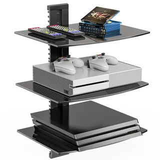 WALI Schwebendes Wandregal mit verstärkten gehärteten Brillen für DVD-Player, Kabelboxen, Spielekonsolen, TV-Zubehör (CS303), 3 Ablagen, Schwarz