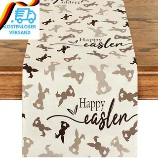 Hasen Tischläufer Ostern Deko Braun Leinen Frühlings Tischdeko Tischläufer Heimd