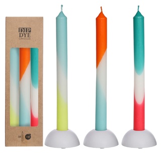 NaDeco Dip-Dye-Kerzen im Set mit 3 Stück, Höhe 24cm, in vielen Farben erhältlich | Stabkerzen | Kegelkerzen | Handgemachte Kerzen | Deko-Kerze, Farbe:Blau - Rot - Gelb