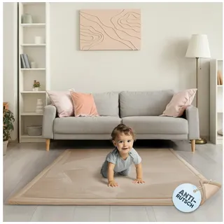 BabyBeFun Spielmatte [Extra Weich] 3cm dicke Krabbelmatte Baby, hochwertiger Memory-Schaum, Rutschfest, Deutsche Marke beige 200 cm x 150 cm