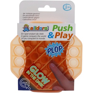 alldoro 63067 Push & Play Silikon Fidget Spielzeug ca. 12 cm achteckig, Pop it Anti Stress Fingerspielzeug, Bubble Push für Stressabbau, für Kinder und Erwachsene, Glow in The Dark Orange