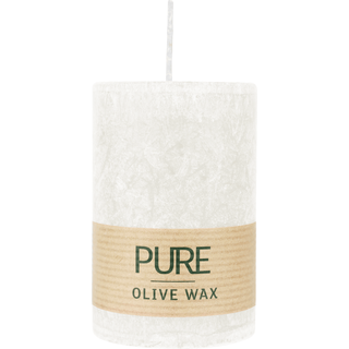 100% PURE, OLIVE WAX, vegane Stumpenkerze, Natural, WENZEL, 90/60 mm, Brenndauer ca. 27h