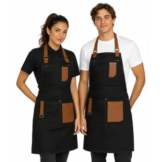 PALLTEX GERARD Kochschürze Herren & Damen Grillschürze – Küchenschürze mit Taschen & Ökoleder – Verstellbare Schürze für Barista, Koch, ...