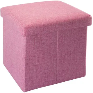 Intirilife Sitzhocker 30x30x30 cm in KIRSCHBLÜTEN PINK - Sitzwürfel mit Stauraum und Deckel aus Stoff in Leinen Optik - Sitzcube Fußablage Aufbewahrungsbox Truhe Sitzbank