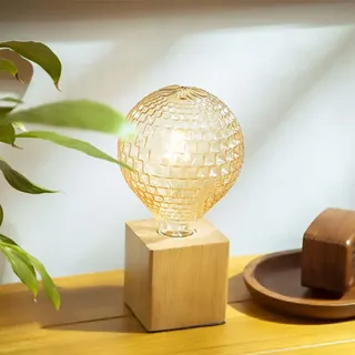 Mengjay Holz -Würfel Tischleuchte, Holz Tischlampe mit E27 Fassung, bis max.60W, Dekoleuchte für Edison retro industrial Glühbirnen,ohne Leuchtmittel für Wohnzimmer, Schlafzimmer und Büro