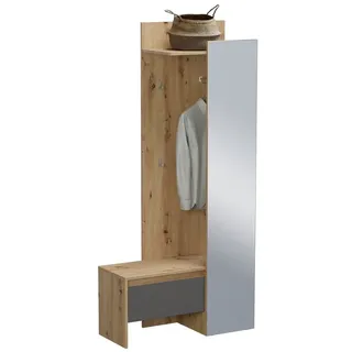 Newroom Garderobe Aleo, Garderobe Eiche Grau Modern Kompaktgarderobe Garderobenset Flur grau