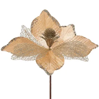 WeRChristmas Künstlicher Magnolien-Weihnachtsbaum, Blumendekoration, Goldfarben, Gold, 24 cm