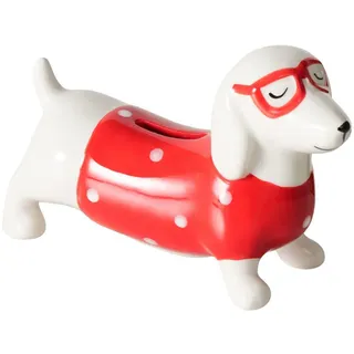 Boltze Home Spardose, Rot, Weiß, Keramik, Hund, 6x10.5x17 cm, Dekoration, Weihnachtsdekoration