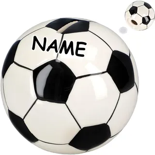 alles-meine.de GmbH Spardose - Fußball - mit Verschluss - inkl. Name - stabile Sparbüchse aus Porzellan - Keramik - Fußball - Sparschwein groß - Geldgeschenk - Fußballschuhe Schu..