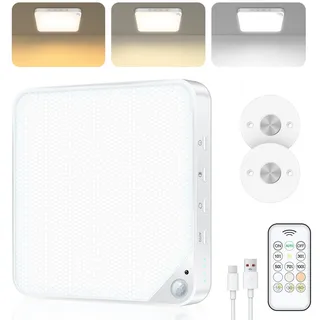 Akku Deckenleuchte mit Bewegungsmelder Innen,6W Aufladbare LED Deckenlampe Badezimmer mit Fernbedienung,Ohne Stromanschluss,Batteriebetriebene Kabellose Lampe für Bad,Schrank,Garage und Flur,1 Stück