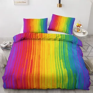GEDAEUBA Sommer Bettwäsche 155x220 Bunte - Regenbogen Bettbezug 155x220 3 teilig, Wendebettwäsche und Kissenbezug 80x80, Weiche & Atmungsaktive Mikrofaser Bettwäsche-Sets mit Reißverschluss
