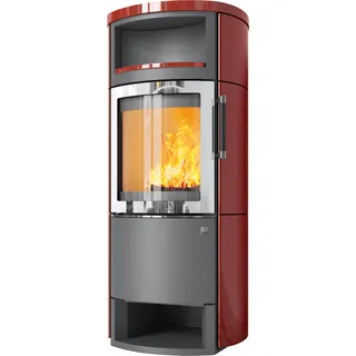 Kaminofen Hark 44-5.3 GT ECOplus RUA 8 kW - Ofenkacheln: brillant-rot - Korpus: titan/verchromt