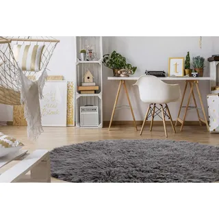 rugsx FLOKATI Wollteppich aus Griechenland - weicher Hochflor Teppich für Wohnzimmer, Schlafzimmer und Kinderzimmer, auch als Decke oder Pled, Kreis grau 120 cm