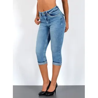 ESRA Caprijeans Damen 3/4 Capri Jeans-Hose mit Kontrast-Nähte bis Große Größen J563 Damen High Waist Capri Jeans Stretch Jeans dicke Naht bis Übergröße blau 50