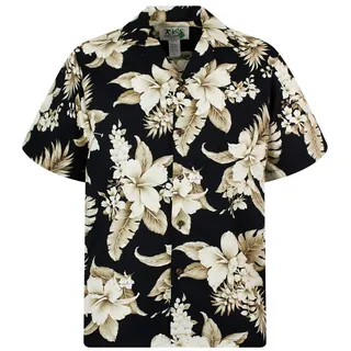 KY's Hawaiihemd "Goldbraune Blume" Herren Baumwolle Kokosknöpfe Original Hawaii schwarz XL