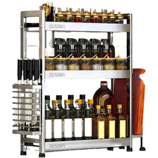 JUSHZ Gewürzregal Stehend Küchenregal Gewürzregale Gewurzregal Gewürz Organizer Spice Rack Für Die Küche Spices Organizer Edelstahl Multifunktionales Lagerregal Schmal (50x15x61.5cm,Silver)