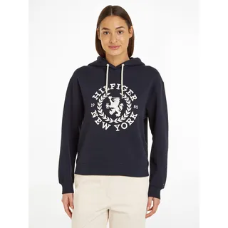 Kapuzensweatshirt TOMMY HILFIGER "REG CREST HOODIE" Gr. L (40), blau (desert_sky) Damen Sweatshirts mit gesticktem Logoschriftzug