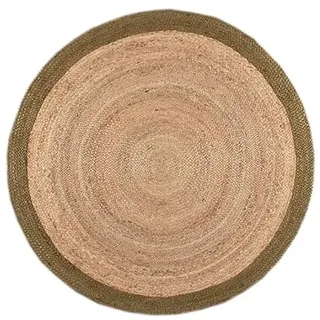 FRAAI | Home & Living Jute Teppich Rund - Fair Natur Grun - Ø 100cm | Jute - Handwoven - Plain - Rustic - Living room