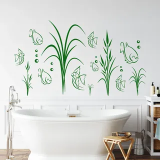 GRAZDesign Wandtattoo Bad Meer mit Fische | Aufkleber für Badezimmer | wasserfest - 52x30cm / 074 mittelgrau
