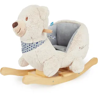 Bieco Plüsch Schaukeltier Bär Creme 62x30x48cm | Schaukelpferd Baby | Schaukeltier Baby | Kinderschaukel Indoor Wippe | Schaukel Spielzeug ab 9 Monaten Holz Spielzeug