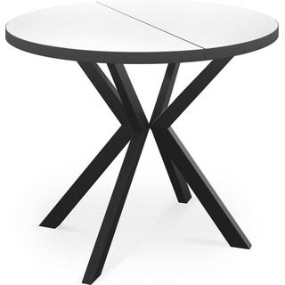 WFL GROUP Esstisch Vincento (1 Tisch), Runder Ausziehbar Tisch mit Tischrand schwarzes Dekor weiß 120 cm