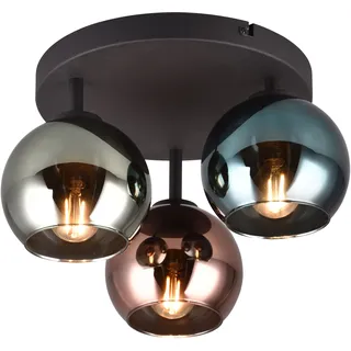 Trio Sheldon 3 Metall Schwarz matt, Glas Blau/Grün/Kupferfarbig