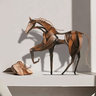 SunBlogs Art Metall Pferd Statue Dekor, Handgemachte Starke Moderne Pferd Skulptur Handwerk, Rustikale Metallstatue Dekorationen Geschenk für Home Office Schreibtisch Figur (Braun)