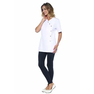 KODAMA Medizinische Tunika für Damen, asymmetrischer Kragen, Weiß, kurze Ärmel, professionelle Bluse mit Kordelzug - XL