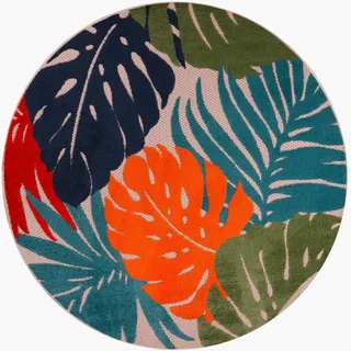 Novel Outdoorteppich Floral, Blau, Grün, Textil, Blätter, rund, Oeko-Tex® Standard 100, pflegeleicht, Teppiche & Böden, Teppiche, Outdoorteppiche