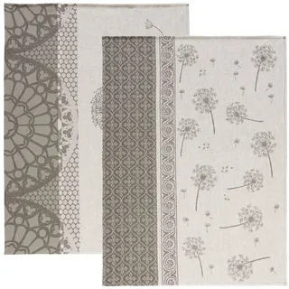 Erwin Müller Geschirrtuch Geschirrtuch 2er-Pack, Halbleinen Blumen/Motiv grau