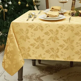 Romanstile fesliche Tischdecke Gold 150x300 abwaschbar groß Luxuriös Jacquard Damast Blumen wasserabweisend Tischtuch Tafeltuch Tablecloth Deko für Weihnachten,Hochzeit,Silvester,Party,Esstisch,Winter