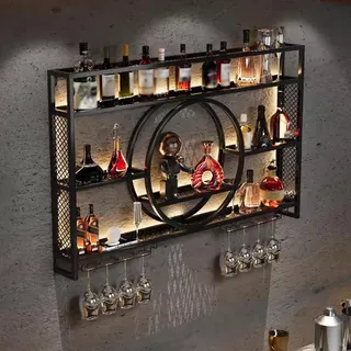 Wohnzimmer Bar,barschrank Vintage Retro Bar Regal Wand Gold Beleuchtung Hängend Flaschenregal Wandmontage Schmal Schnapsregal(Size:140 * 15 * 80cm,Color:Schwarz)